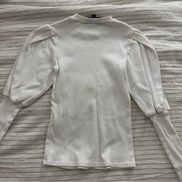 Veronica Beard Lyon Top White Ribbed Puff Long Sleeve Top - Picture 7 of 11